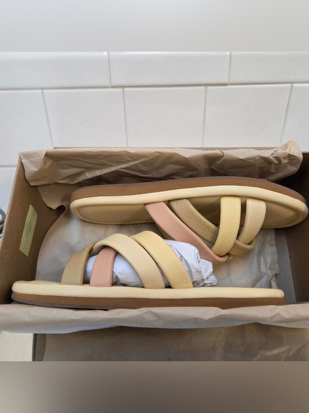 Madewell The Leeandra Puffy Leather Woven Slides Sandals size 10.5